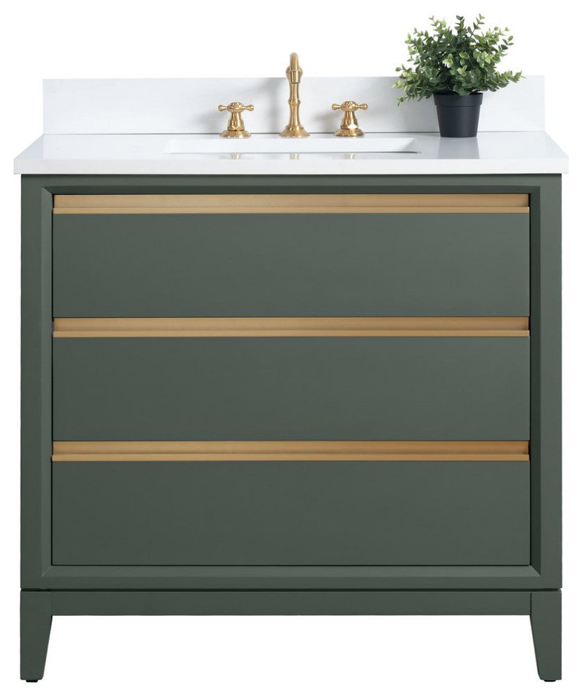 Vanity Art Bathroom Vanity With Sink, Vintage Green, 36" Single