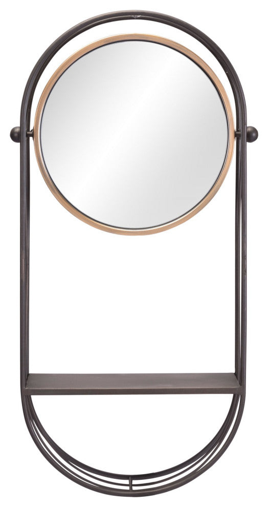 Frame Wall Mirror, Round, Glass, Steel Metal, Gray, Bedroom Living
