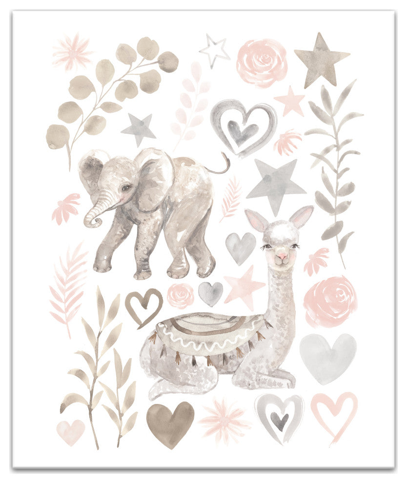 Llama And Elephant Friends 20 x 24 Canvas Wall Art