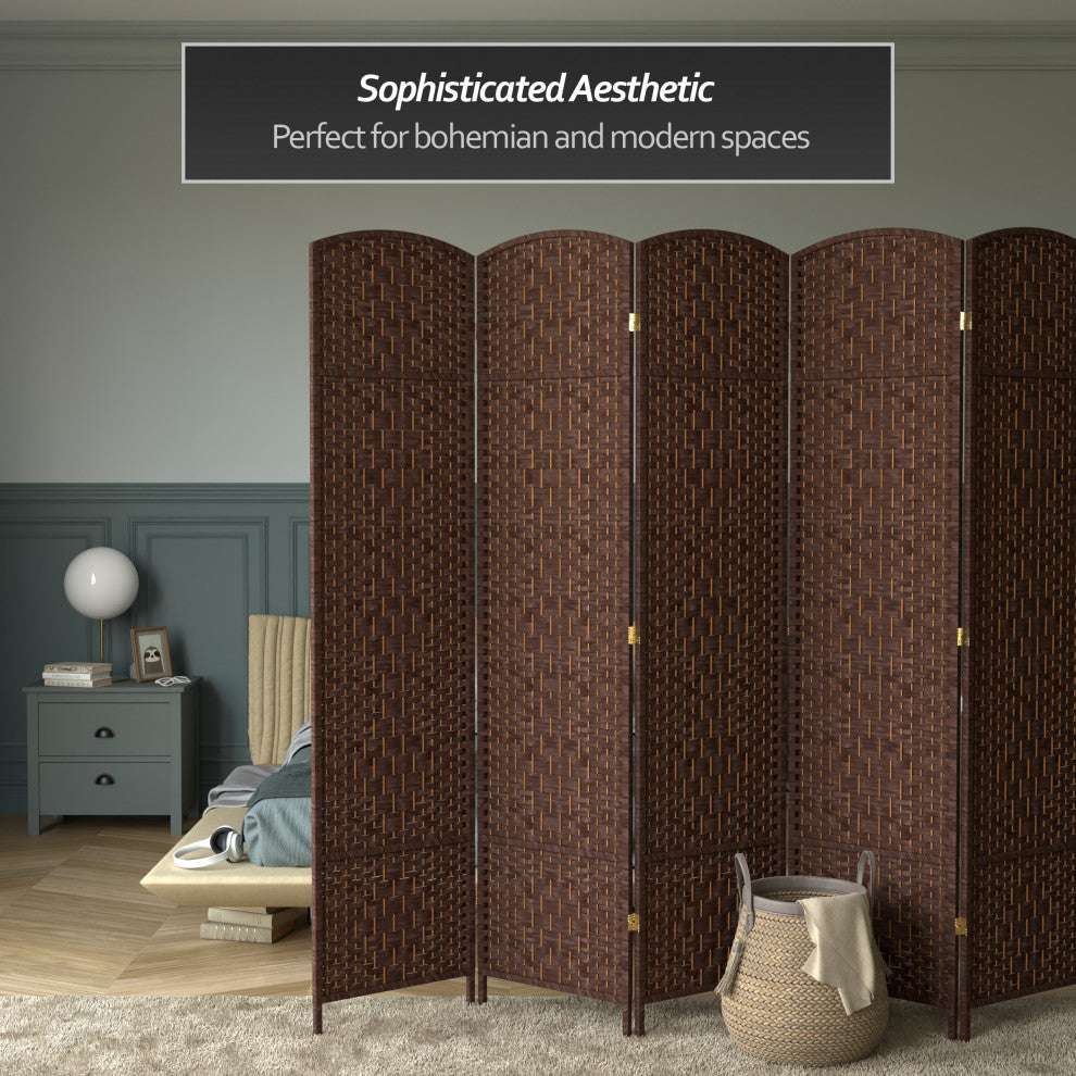 7' Tall Diamond Weave Room Divider, Dark Mocha, 6 Panels