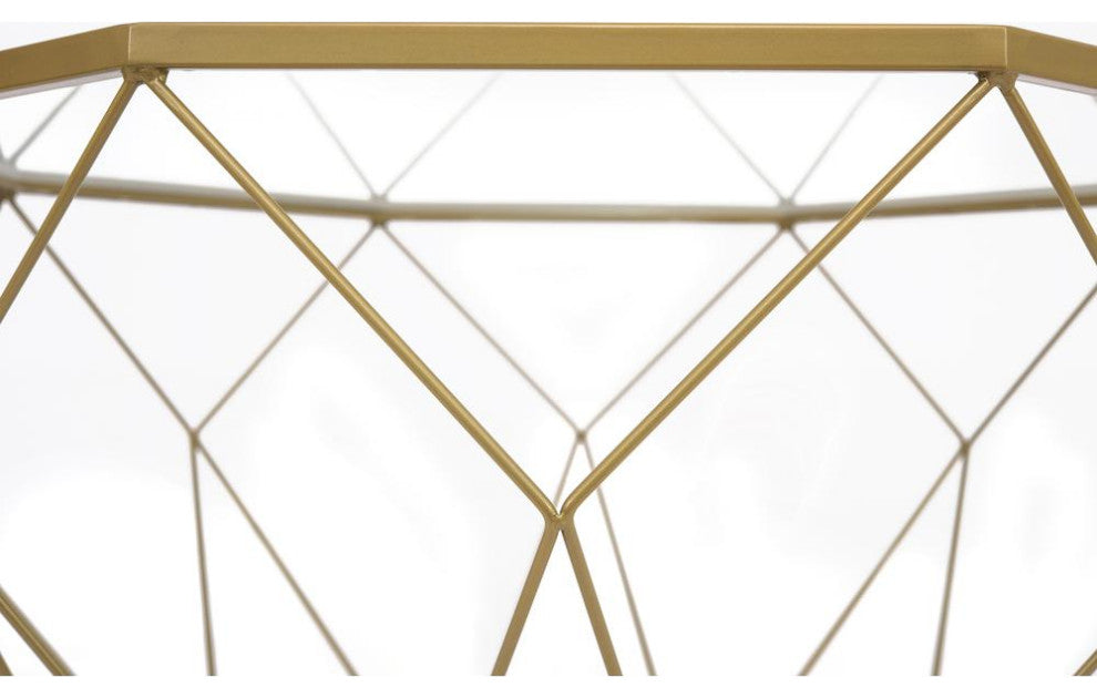 LeisureMod Malibu Large Modern Octagon Glass Top Coffee Table/Gold Chrome Gold