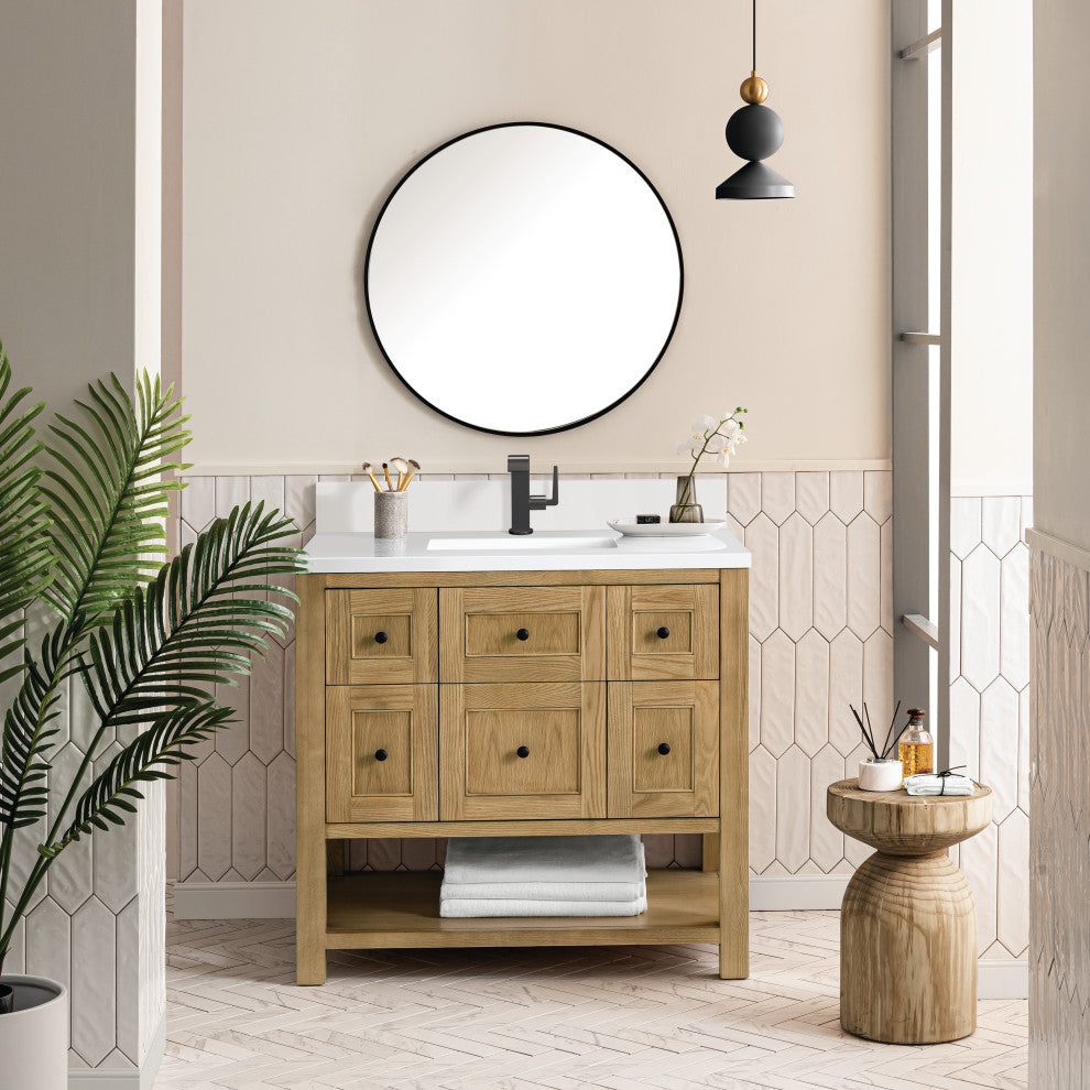 James Martin Breckenridge Bath Vanity, Light Natural Oak, 36", White Zeus, Single-Hole