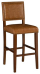 Linon Brook 30" Wood Bar Stool Caramel Faux Leather Nailhead Trim in Walnut