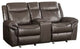 Benzara BM269004 Leather Motion Loveseat With USB Dock/Storage Console, Brown
