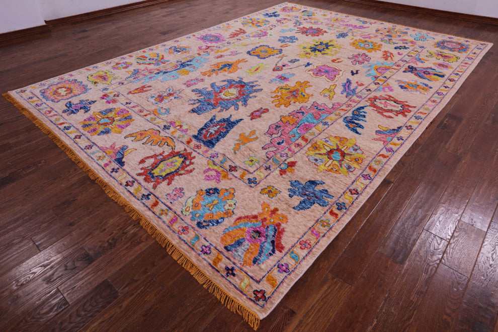Turkish Oushak Handmade Wool Rug 9' 11" X 13' 10" - Q16095
