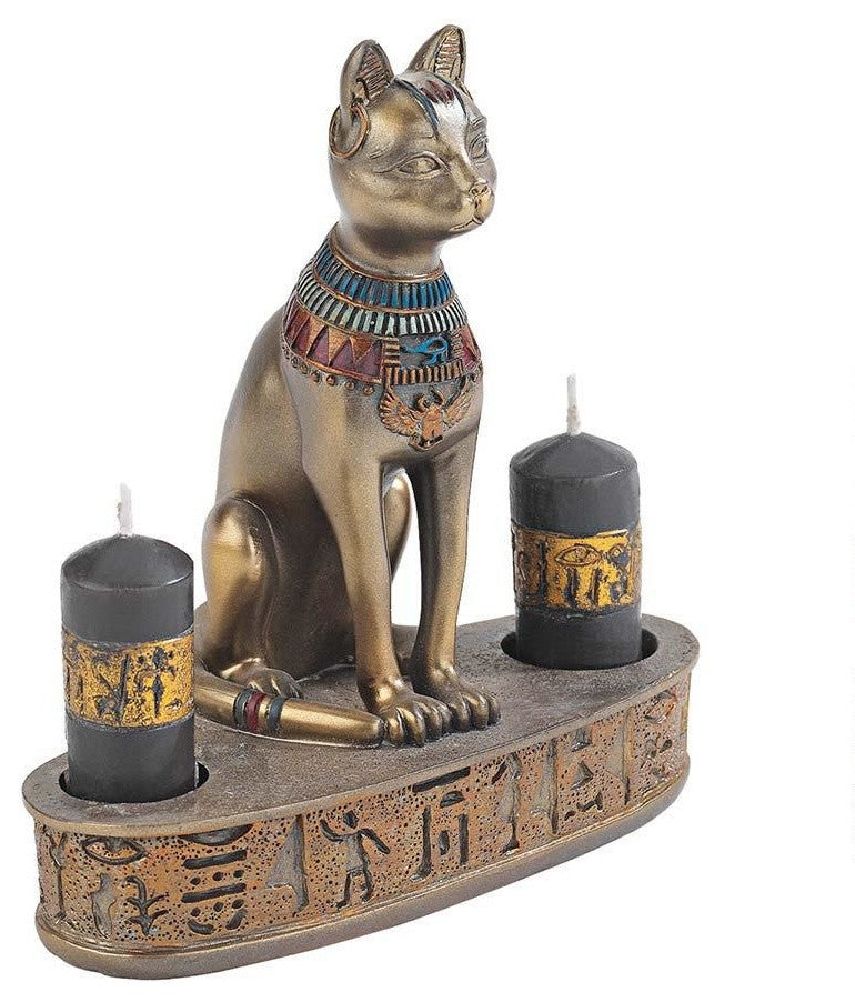 5" Classic Ancient Egyptian Cat Feline Goddess Sculpture Statue Candle Holder