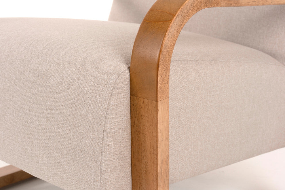 Modrest Sada Mid-Century Modern Beige Linen + Chestnut Accent Chair