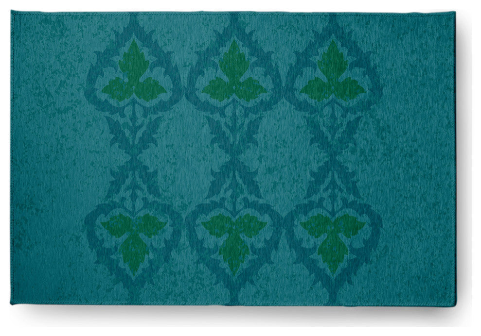 Fancy Leaves Soft Chenille Area Rug, Teal, 4'x6'