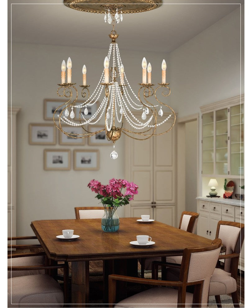 Chandelier With Clear Crystals, Hand-Applied European Bronze