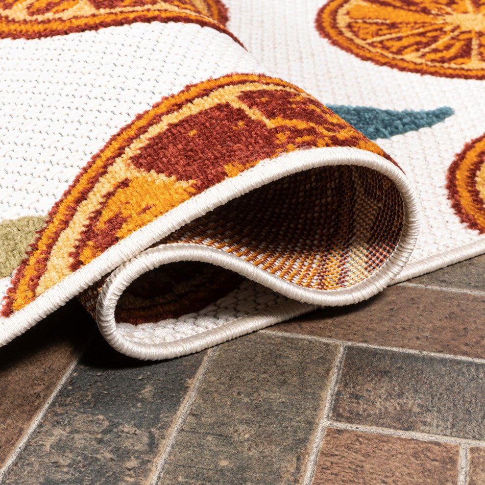 Aranciata Citrus Slice High-Low Indoor/Outdoor Area Rug, Orange/Cream, 2 X 8