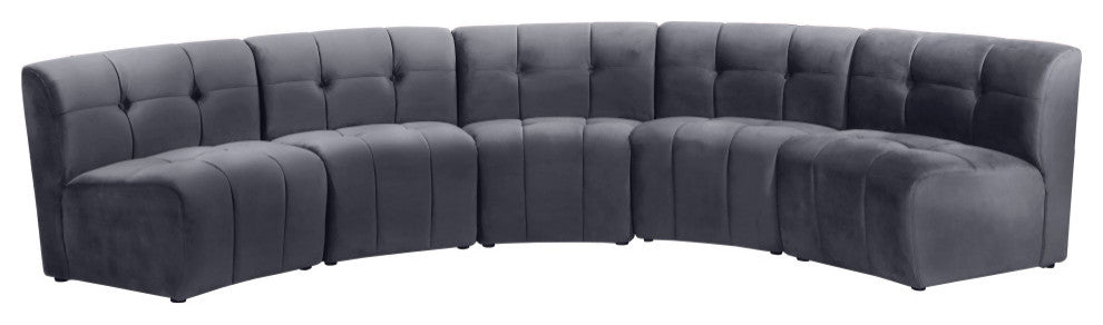 Limitless Velvet Upholstered 5-Piece Modular Sectional, Gray
