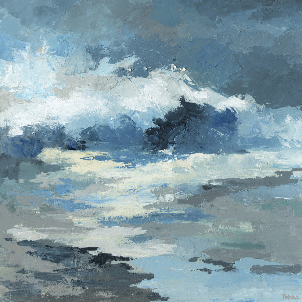 "Camouflage Blue Waves" Painting Print on Wrapped Canvas, 48"x48"