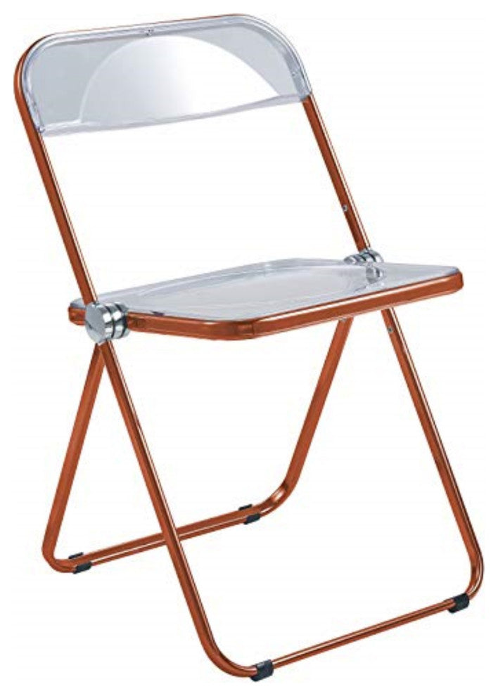 LeisureMod Lawrence Acrylic Folding Chair With Orange Metal Frame, Set of 4