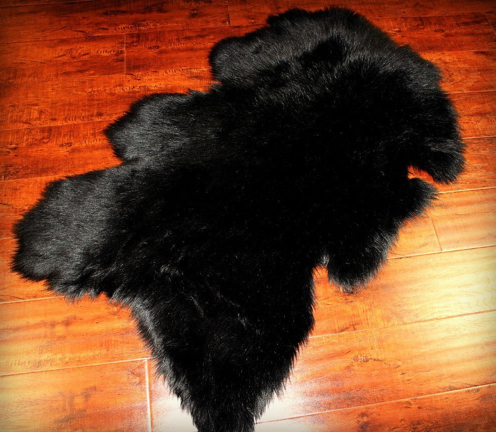 Non-Slip Black Shag Faux Sheepskin Rug, 7'