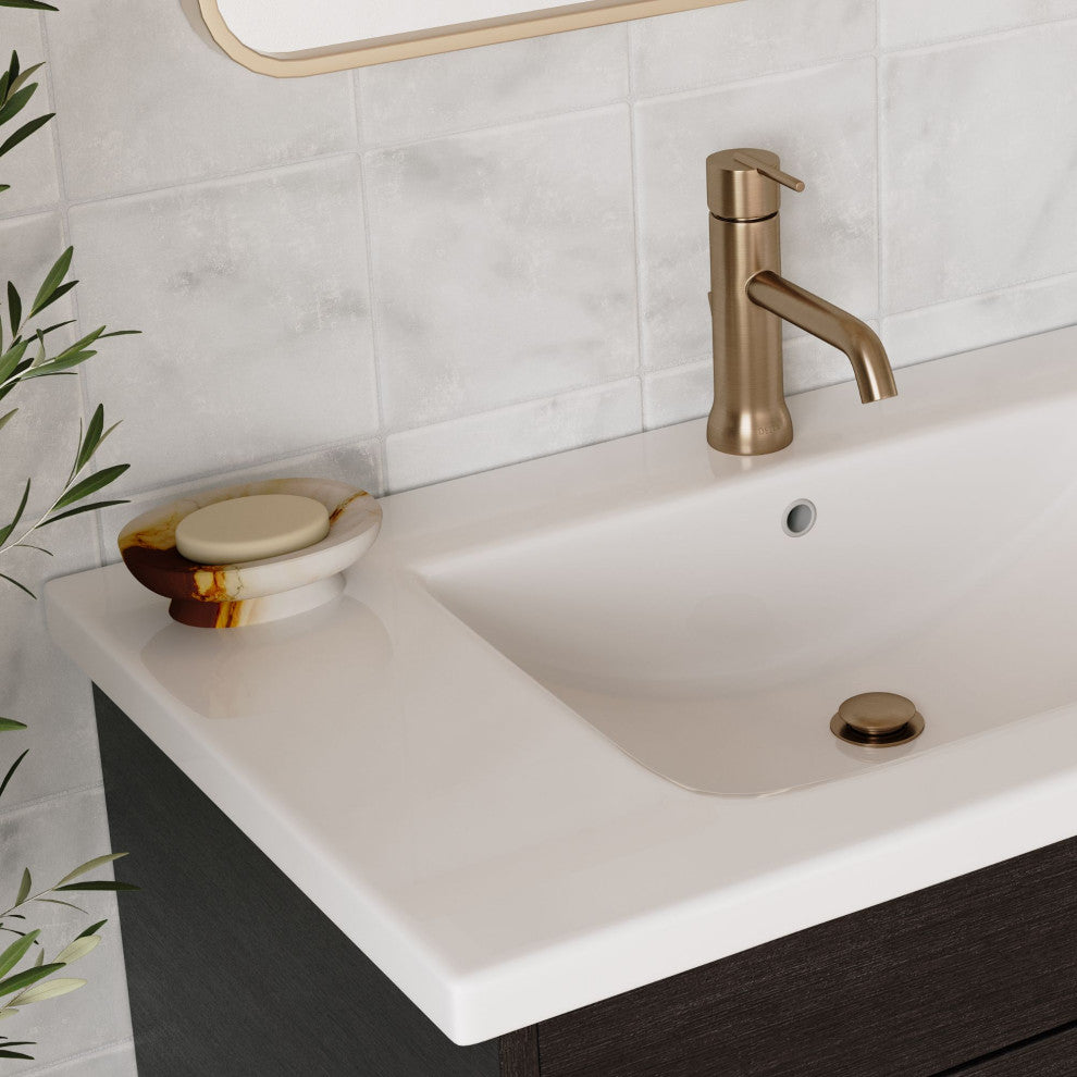 Lockhart Bath Vanity, Black Oak, 30", Satin Brass Hardware, Single Sink, Freestanding