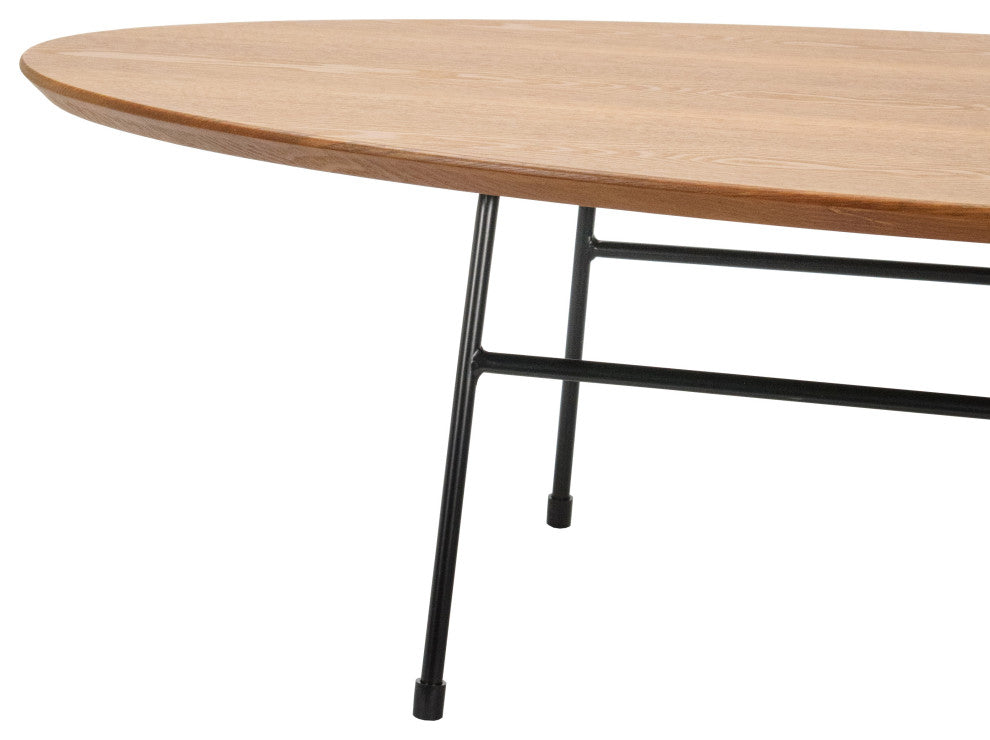 LeisureMod Rossmore Oval Coffee Table with Black Steel Frame, Walnut