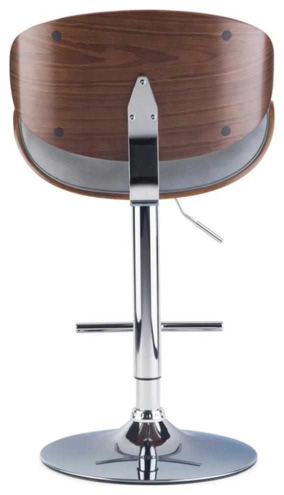 Marana Bentwood Adjustable Height Gas Lift Bar Stool In Stone Grey Faux Leather