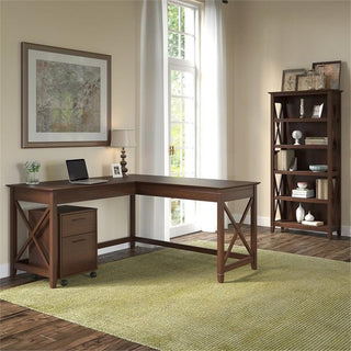 Bush Furniture Key West 60W L Shaped Desk with Mobile File Cabinet & Bookcase