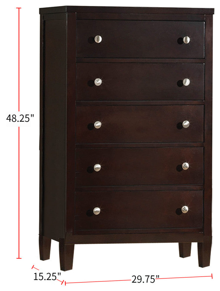 Wooden Chest with 5 Drawers, Cappuccino