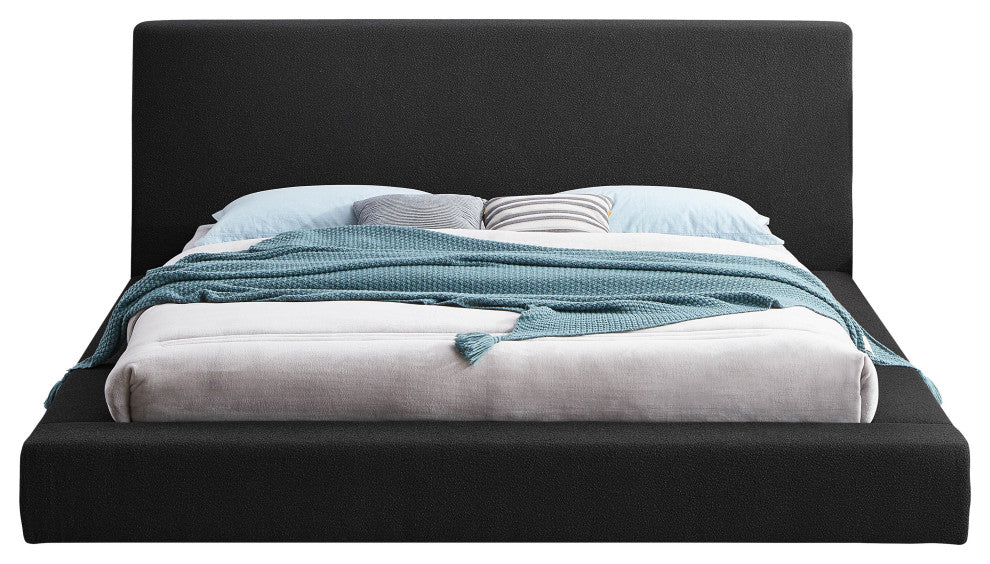 Terra Boucle Fabric Upholstered Bed, Black, Full