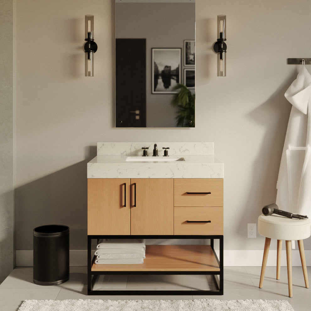Ellis 36" Bathroom Vanity, Blonde, Top: Engineered Marble