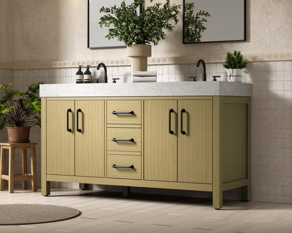 Home Living 60" Double Bathroom Vanity, Honey Brown