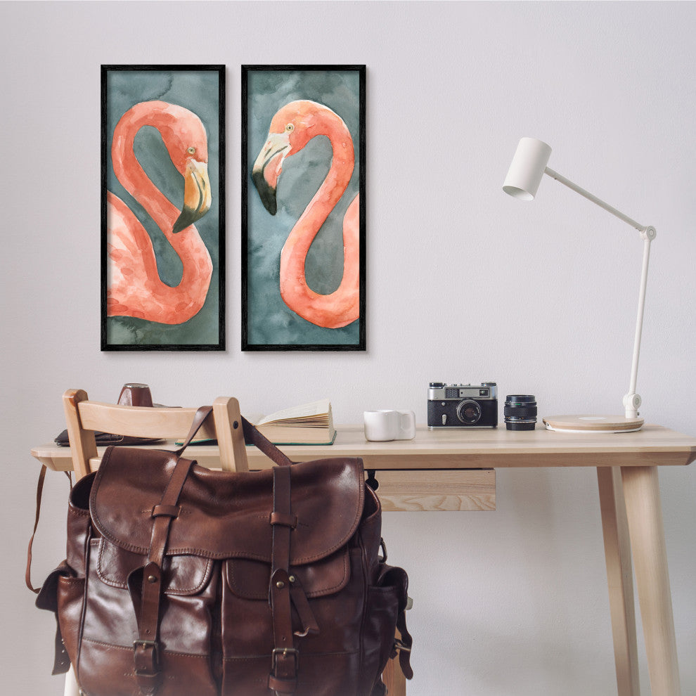 Watercolor Pink Flamingo Pair Watercolor Animal Portrait,10 x 24