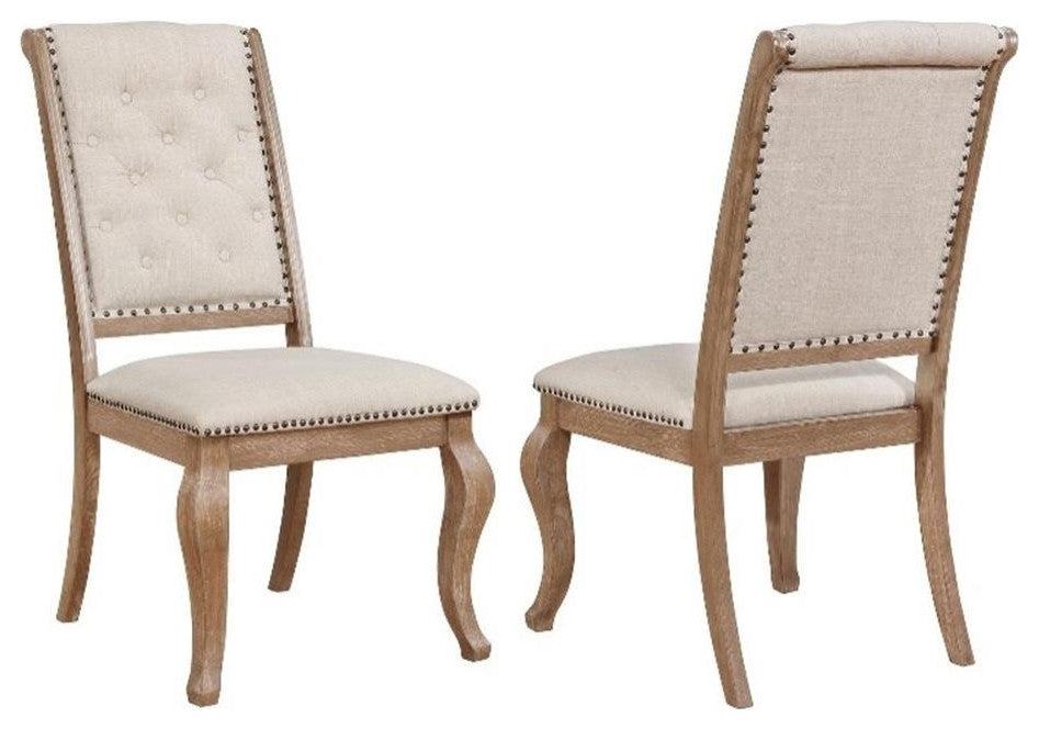 Coaster Brockway Fabric Tufted Side Chairs in Cream and Barley Brown