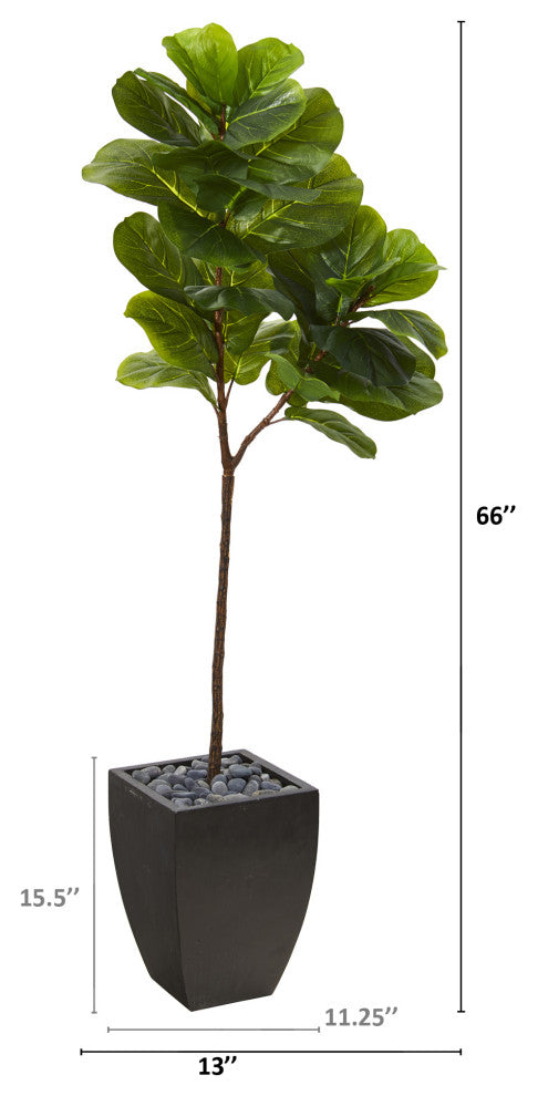 5.5' Fiddle Leaf Artificial Tree, Black Planter, Real Touch