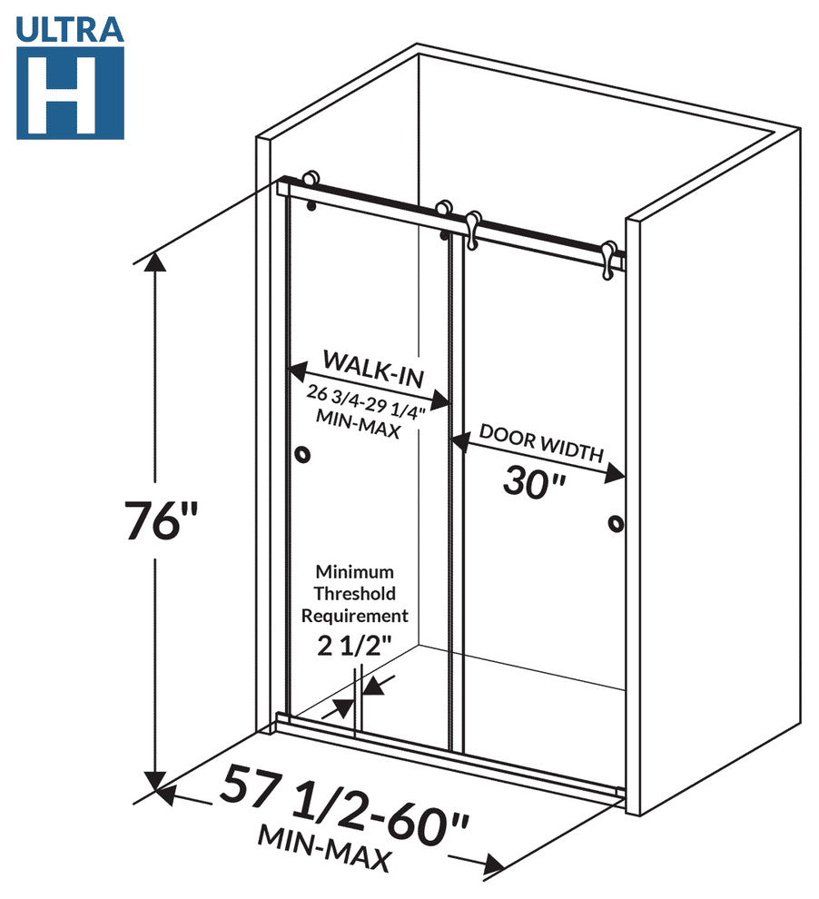 Bypass Sliding Modern Shower Doors, Chrome, 60"w"x76"h