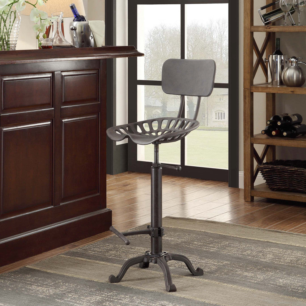 August Tractor Seat Stool w and  Back, Industrial