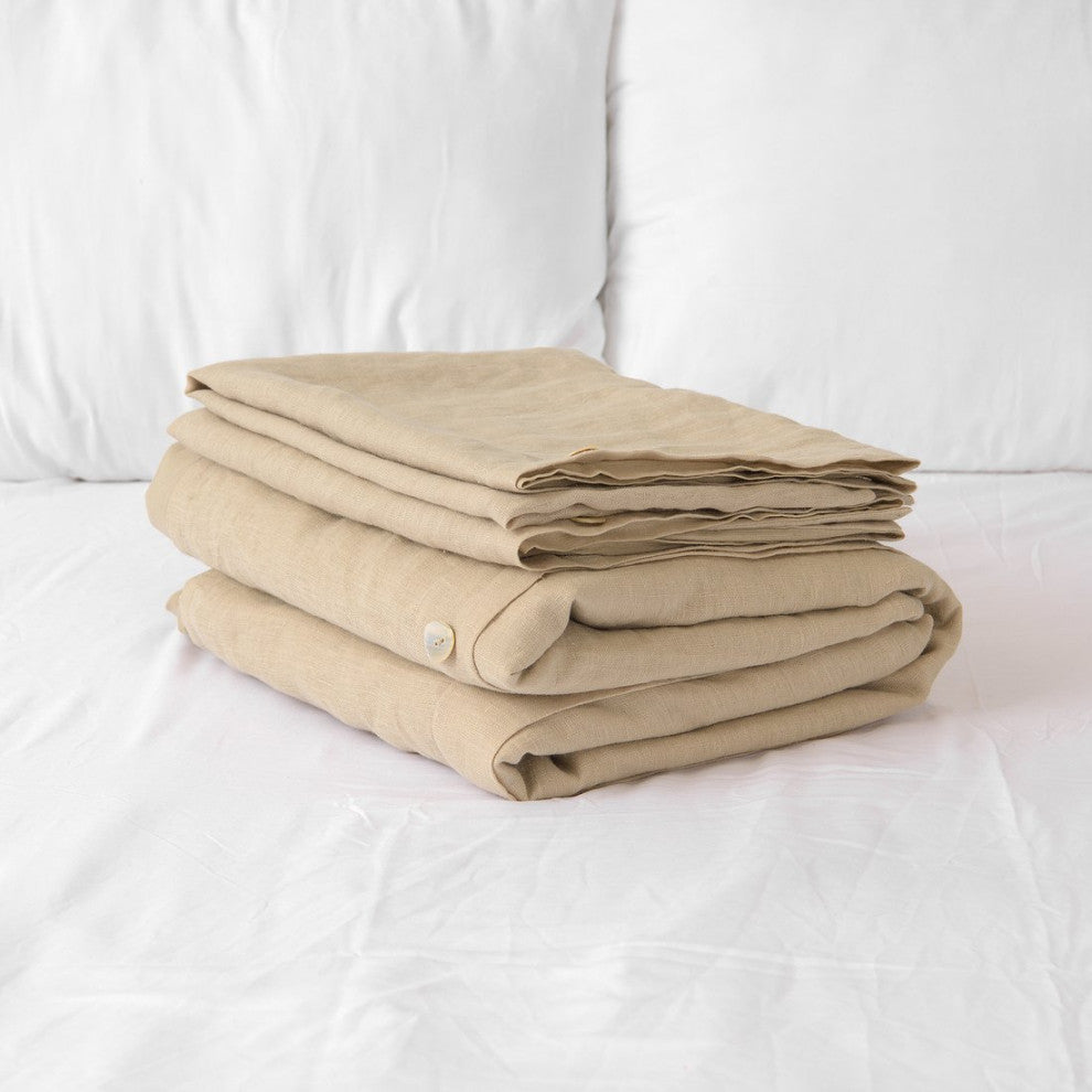 Linen Duvet Set with Buttons, Natural, King