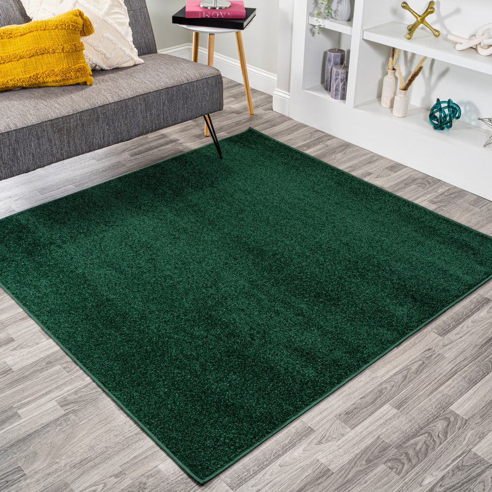 Haze Solid Low-Pile Emerald 9' Square Area Rug