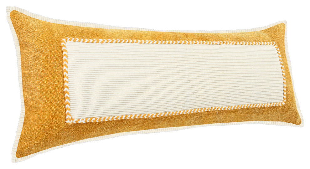 Ox Bay Hand-stitched Yellow/White Organic Cotton Pillow Cover, 16"x24"