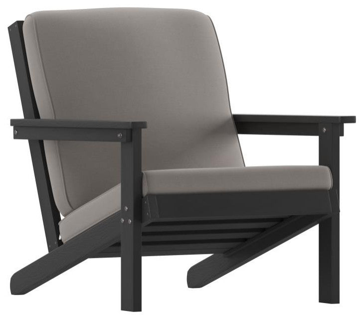Charlestown All-Weather Poly Resin Wood Adirondack Club Chair with Cushions, Bla