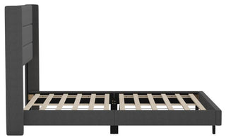 Hollis Upholstered Platform Bed with Wingback Headboard w/Mattress Foundation, Charcoal, Queen