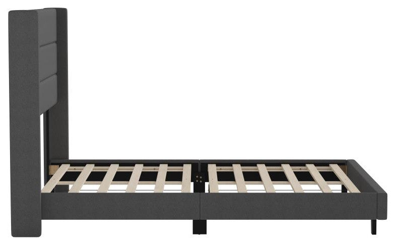 Hollis Upholstered Platform Bed with Wingback Headboard w/Mattress Foundation, Charcoal, Queen
