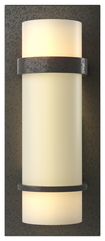 Banded Sconce, Natural Iron Finish, Opal Glass