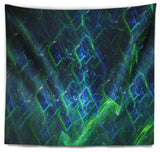 Green Blue Electric Lightning Abstract Wall Tapestry, 80"x68"