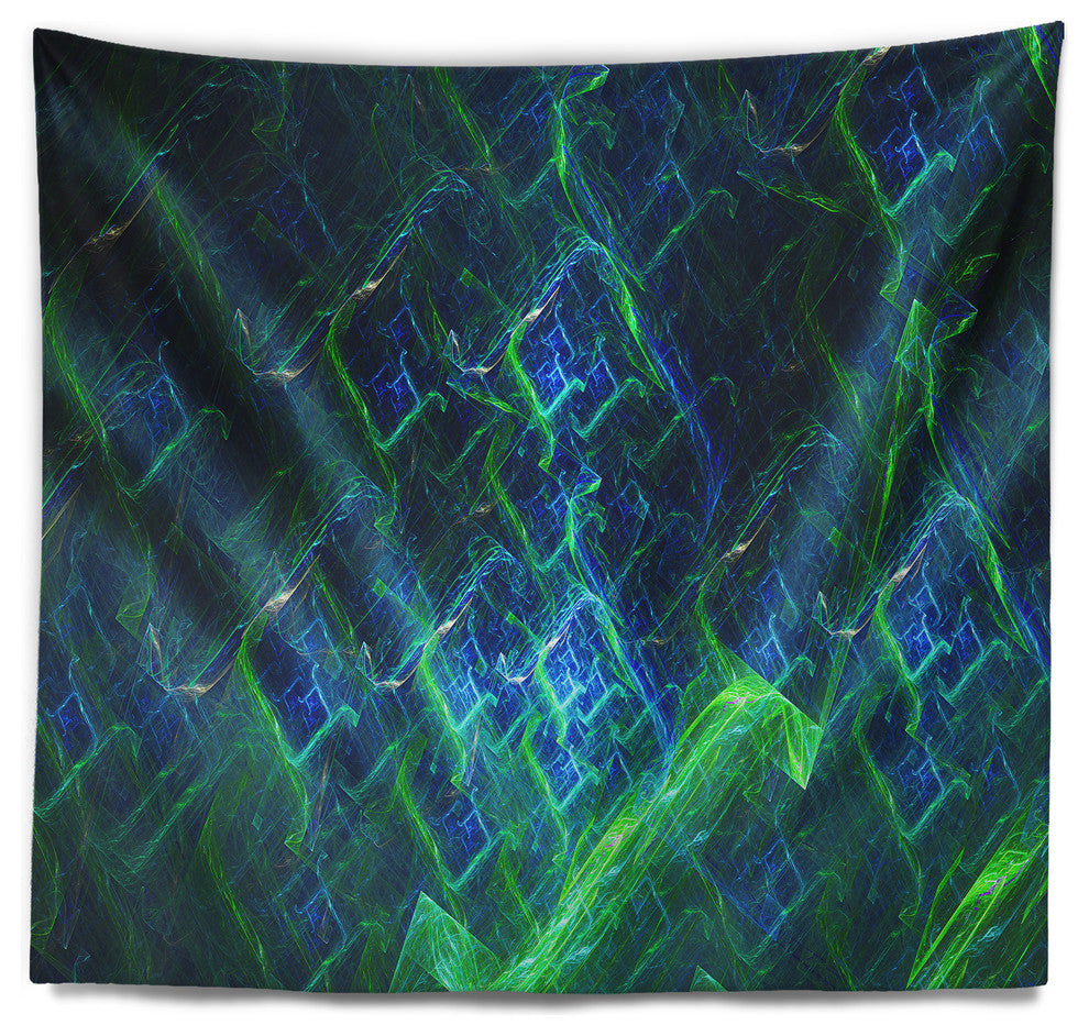 Green Blue Electric Lightning Abstract Wall Tapestry, 80"x68"