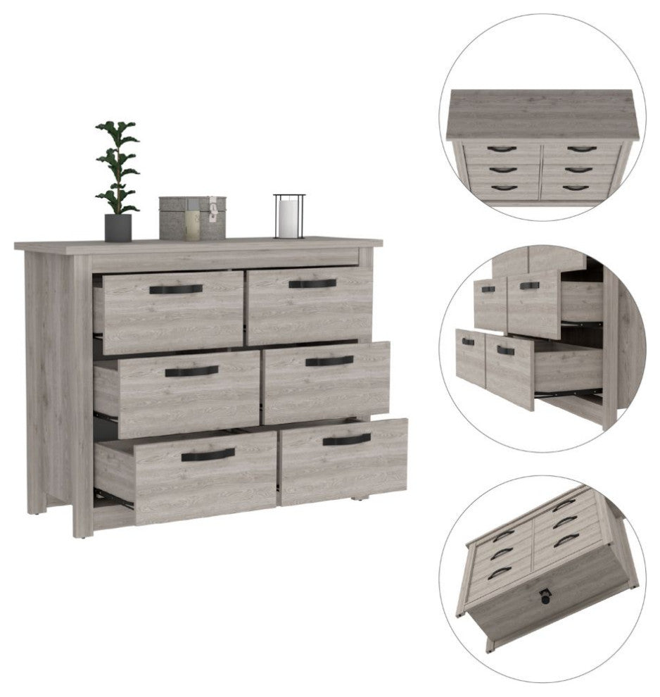 Galena Six Drawer Double Dresser, Light Gray