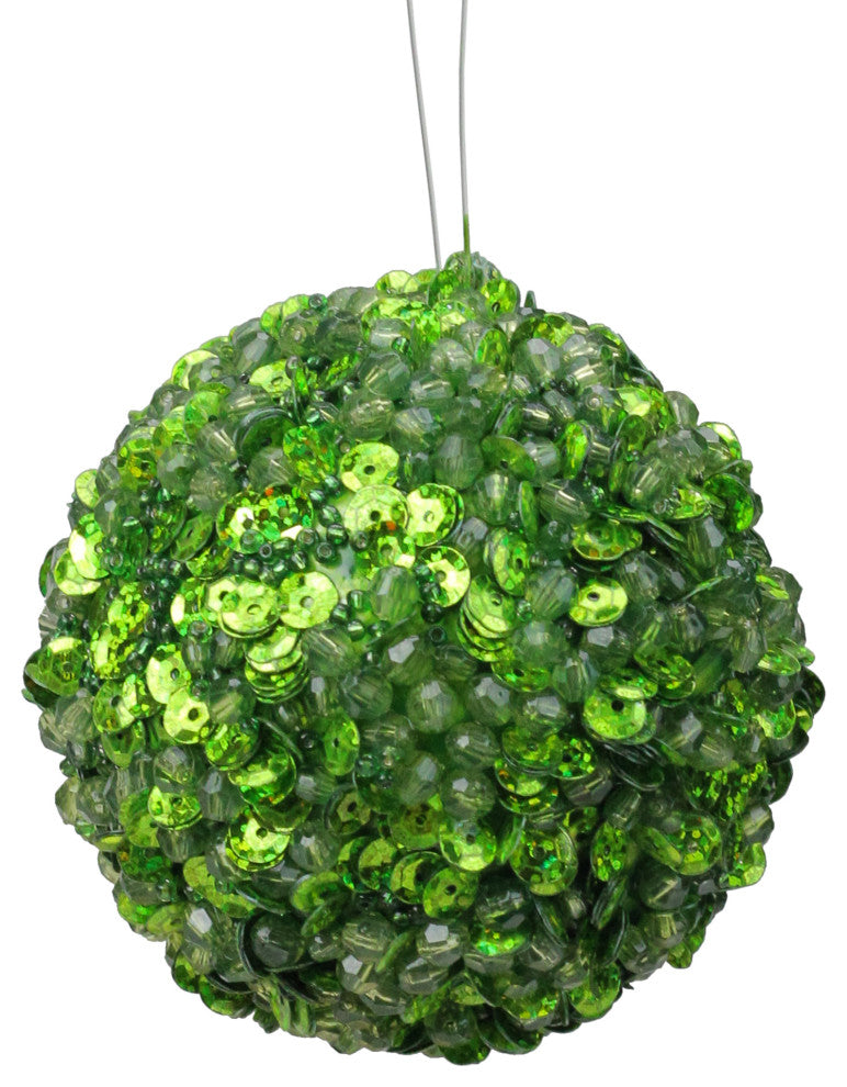 Lavish Green Fully Sequined and Beaded Christmas Ball Ornament, 3.5"
