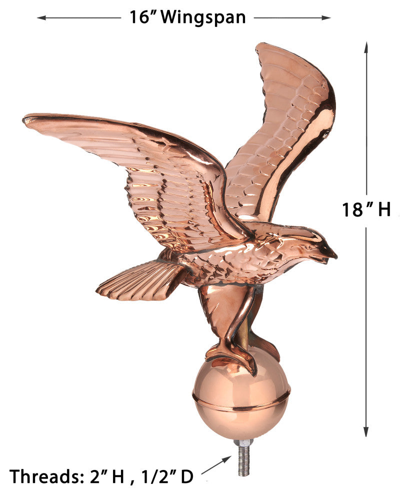 Pure Copper Eagle With Ball Flagpole Topper, 16" Wingspan, by Good Directions