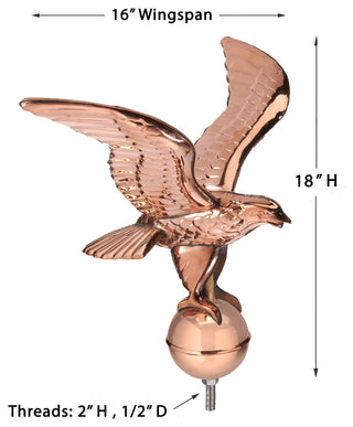 Pure Copper Eagle With Ball Flagpole Topper, 16" Wingspan, by Good Directions