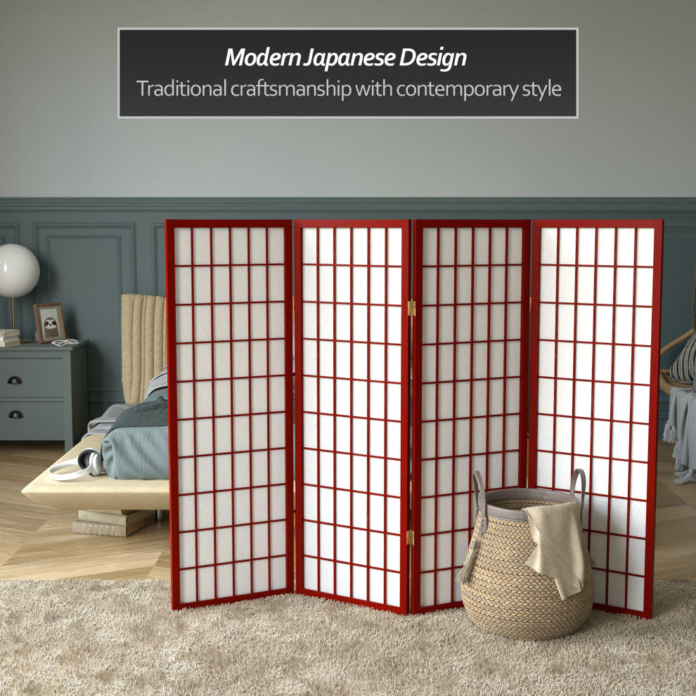 4' Tall Window Pane Shoji Screen, Rosewood, 4 Panels
