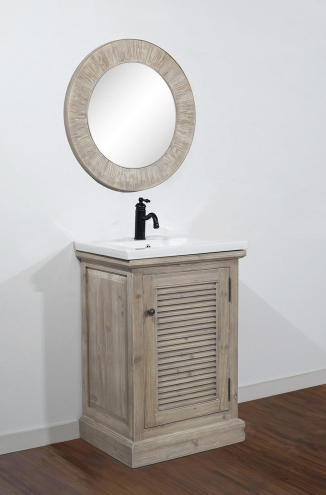 Rustic Style 24, Inch Bathroom Vanity With Ceramic Single Sink, No Faucet