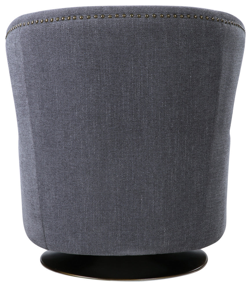 Modern Charcoal Gray Wing Back Accent Chair Swivel Mid Century Plush Herringbone