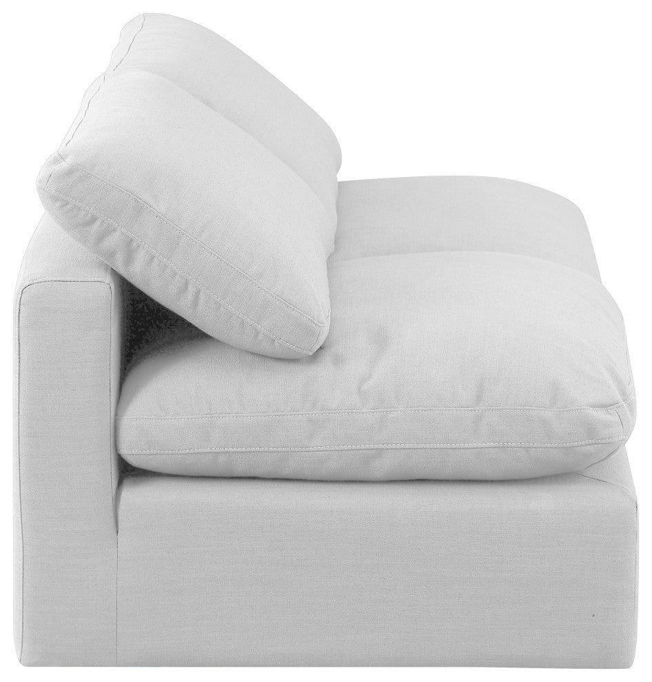 Indulge Upholstered Modular Sofa, White, 2-Piece: 2 Armless Chair, Down Stuffed Linen Textured Fabric