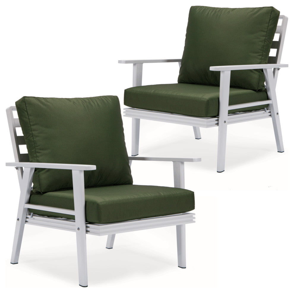LeisureMod Walbrooke White Patio Armchairs with Cushions Set of 2, Green