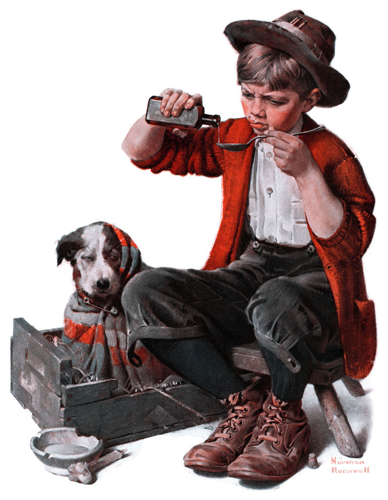 "Sick Puppy" Painting Print on Canvas by Norman Rockwell